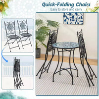 Costway Ensemble bistro de patio 3 pièces Motif mosaïque Métal robuste Pliant pour l'extérieur