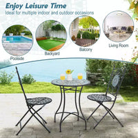 Costway Ensemble bistro de patio 3 pièces Motif mosaïque Métal robuste Pliant pour l'extérieur