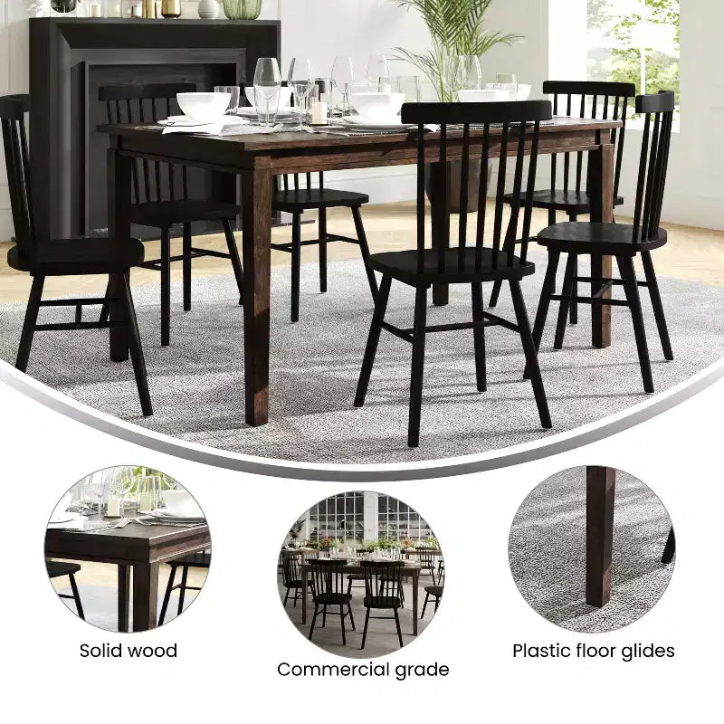 Flash Furniture Henry Table à manger en bois massif, qualité commerciale robuste, table rectangulaire en bois pour 6