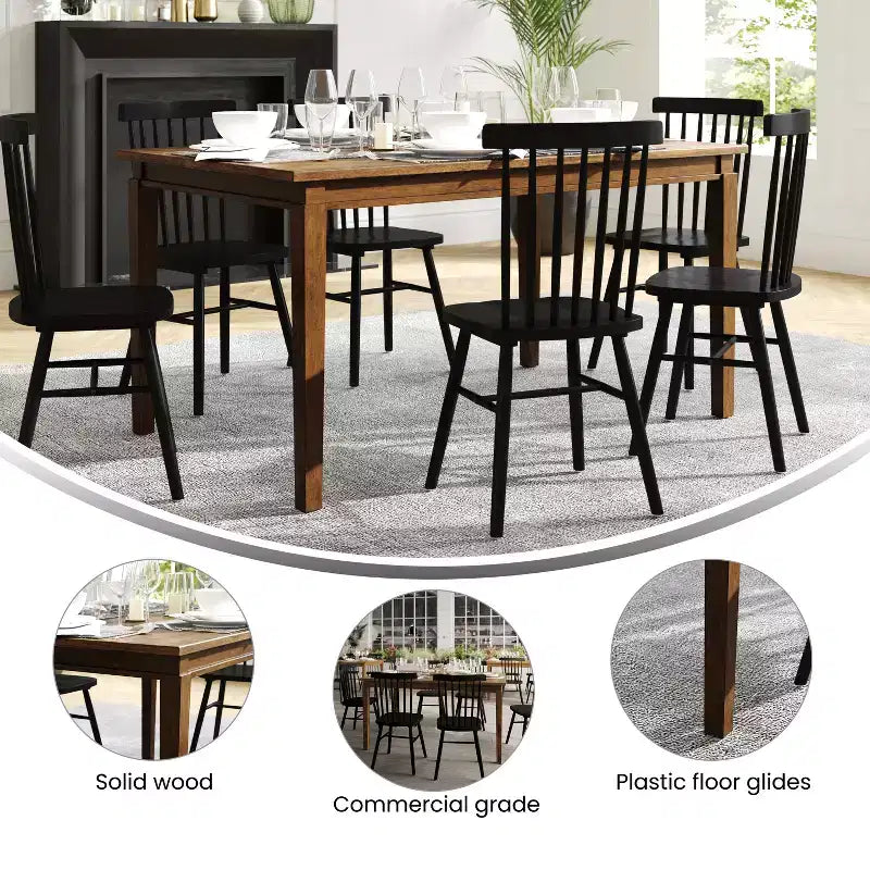 Flash Furniture Henry Table à manger en bois massif, qualité commerciale robuste, table rectangulaire en bois pour 6