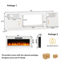 Bossin Meuble TV avec foyer 70 avec foyer électrique 36, meuble TV pour téléviseurs jusqu'à 80, LED 16 couleurs/meuble de divertissement
