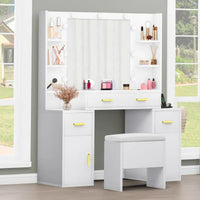 Coiffeuse avec prises intégrées et miroir éclairé, 55,1H x 43,3L x 15,74P