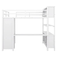 Lit mezzanine en métal blanc cassé avec bureau et armoire - Grand lit