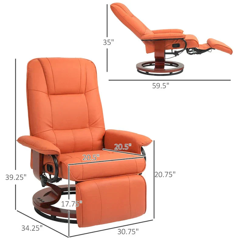 Fauteuil Inclinable HomCom en Similicuir Réglable Manuel à Base Pivotante avec Repose-Pieds Confortable et Relaxant