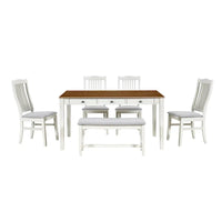 Ensemble de salle à manger 6 pièces en bois avec 4 chaises et un banc, table avec tiroir