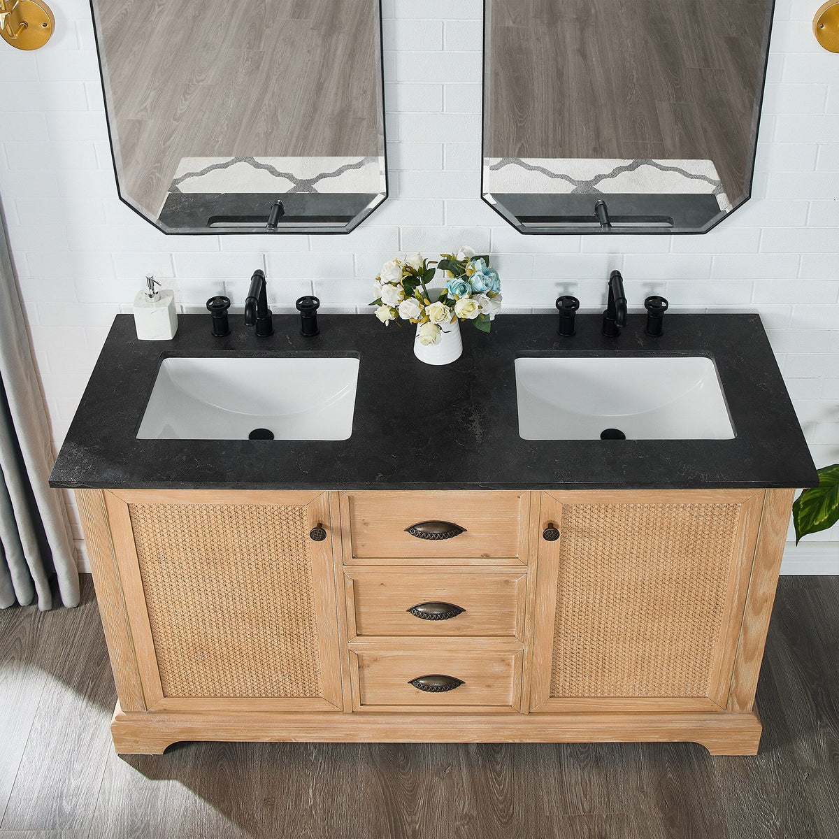 Hervas Meuble-lavabo avec dessus en marbre naturel sans miroir