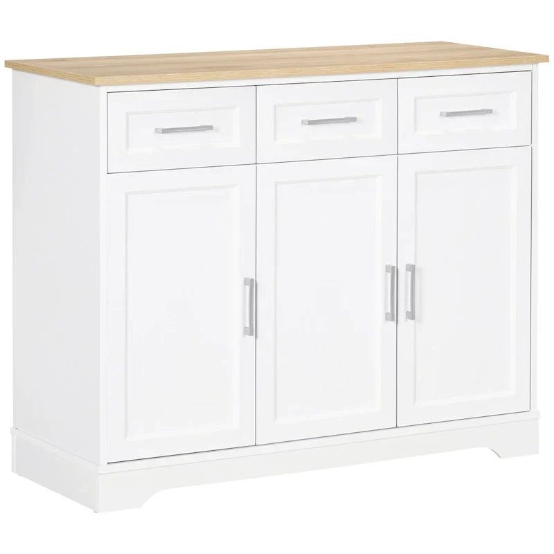 Meuble de Rangement Buffet de Cuisine Blanc avec 3 Tiroirs et Étagère Réglable