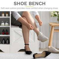 Meuble à chaussures farmhouse avec porte coulissante, banc à chaussures, meuble de rangement à 5 niveaux avec étagères réglables pour 20 paires