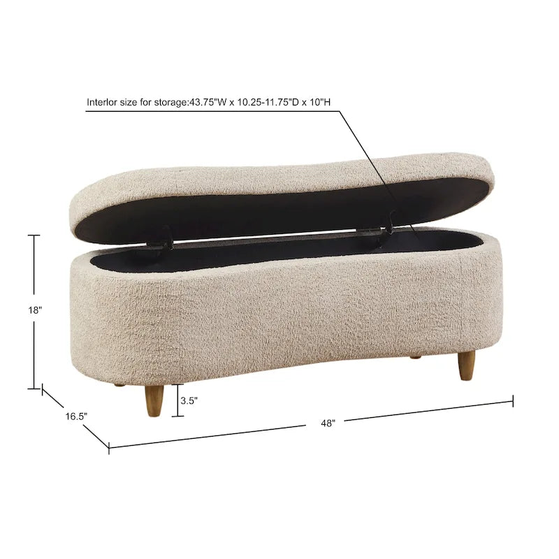 INK+IVY Bailey banc de rangement en bouclette taupe à dessus basculant