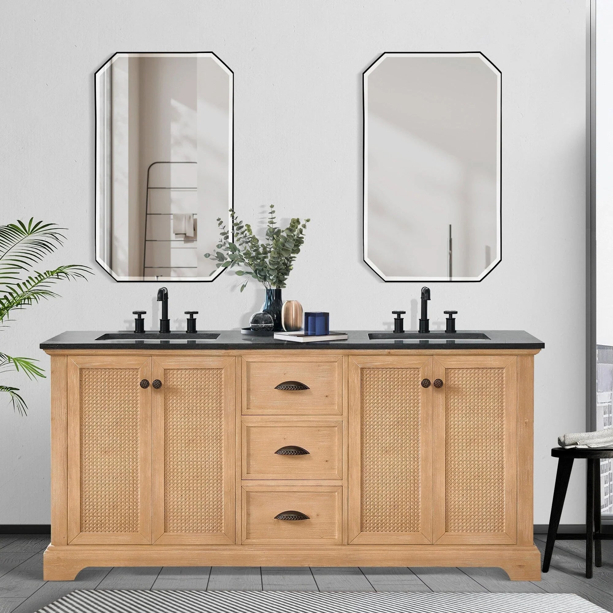 Hervas Meuble-lavabo avec dessus en marbre naturel sans miroir