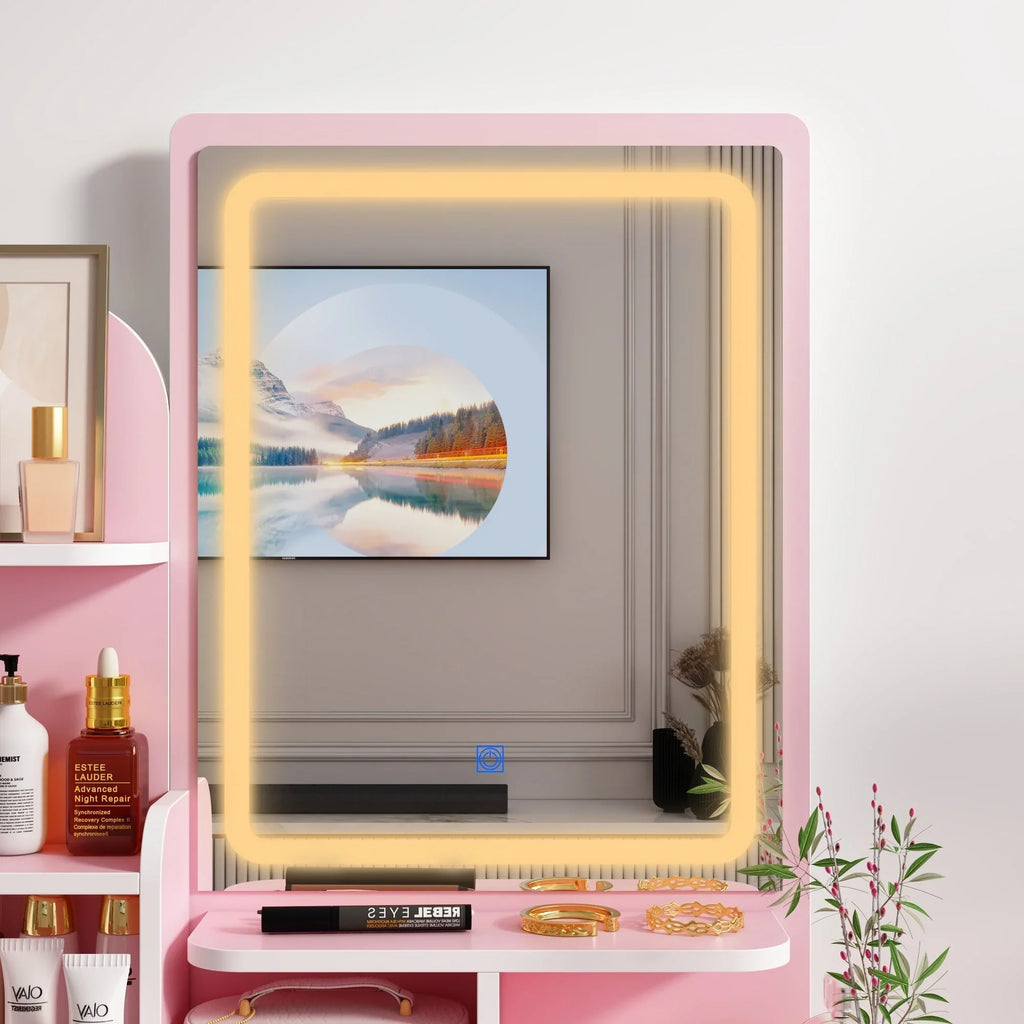 Ensemble coiffeuse table de maquillage avec lumière LED & miroir & tabouret