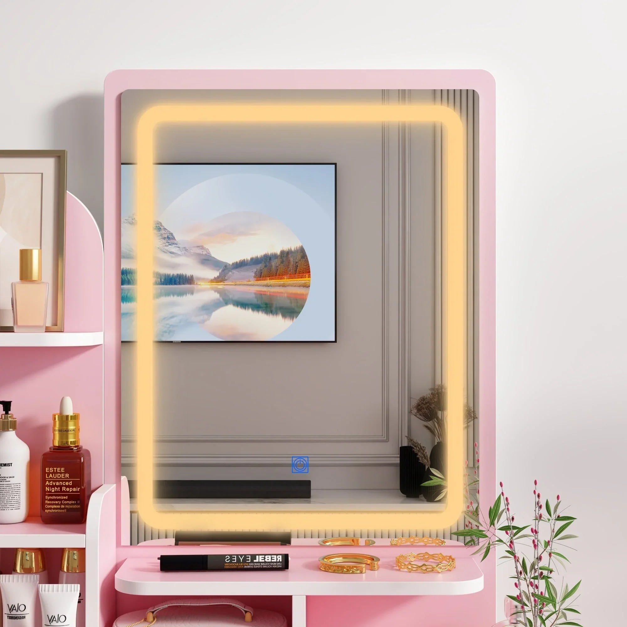 Ensemble coiffeuse table de maquillage avec lumière LED & miroir & tabouret