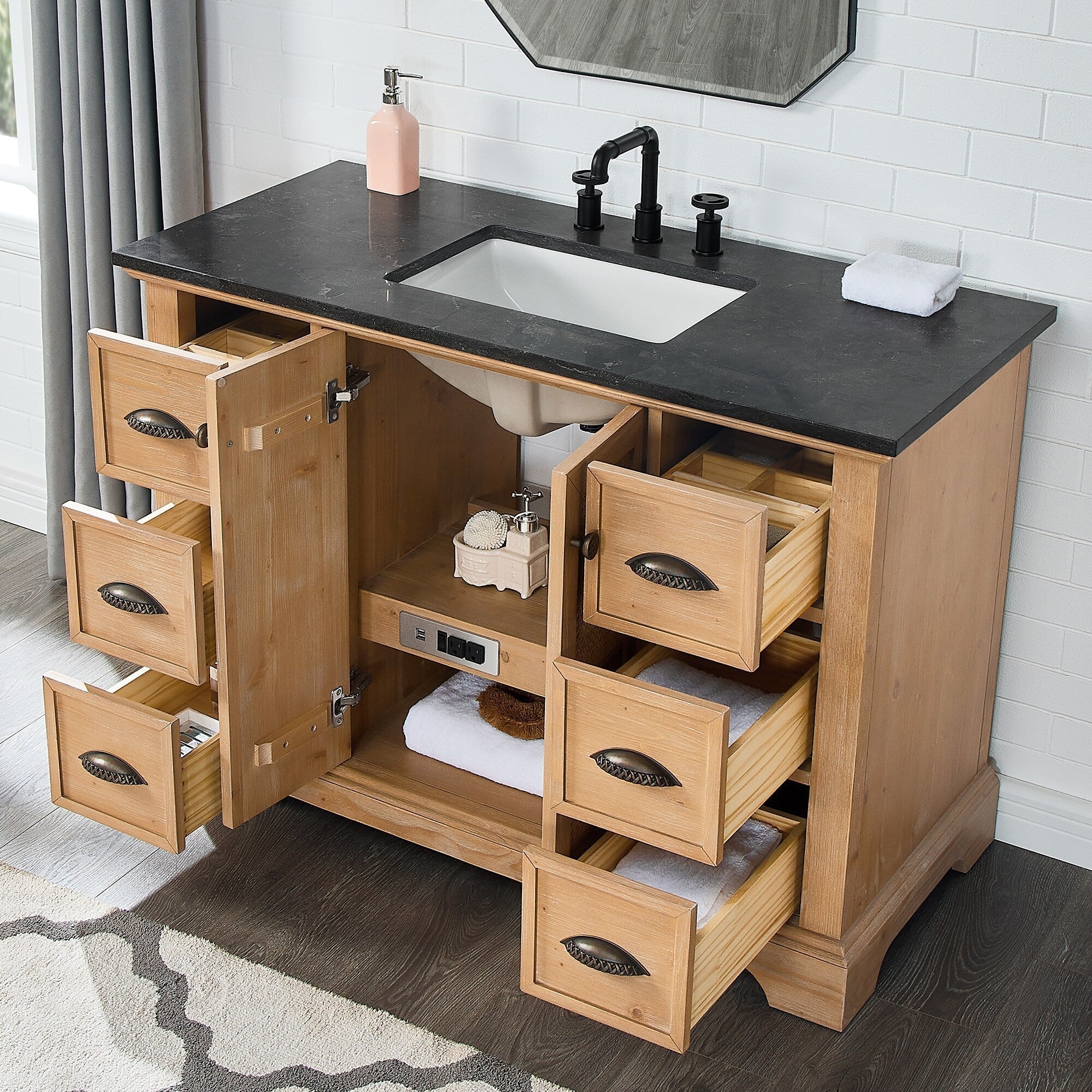 Hervas Meuble-lavabo avec dessus en marbre naturel sans miroir