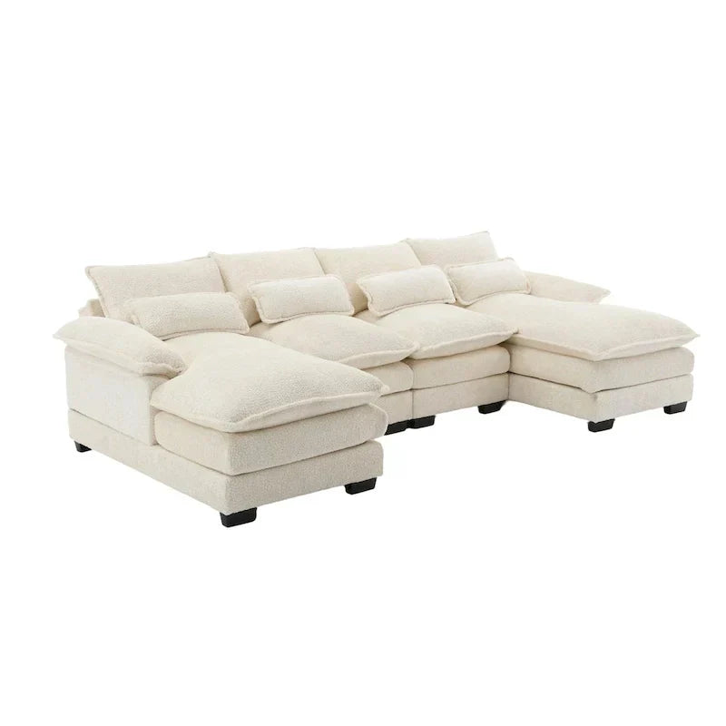 Canapé Sectionnel Canapé Nuage pour Salon, Canapé Moderne Forme U en Chenille/Bouclette, Canapé-Lit Modulable Confortable avec Double Méridienne