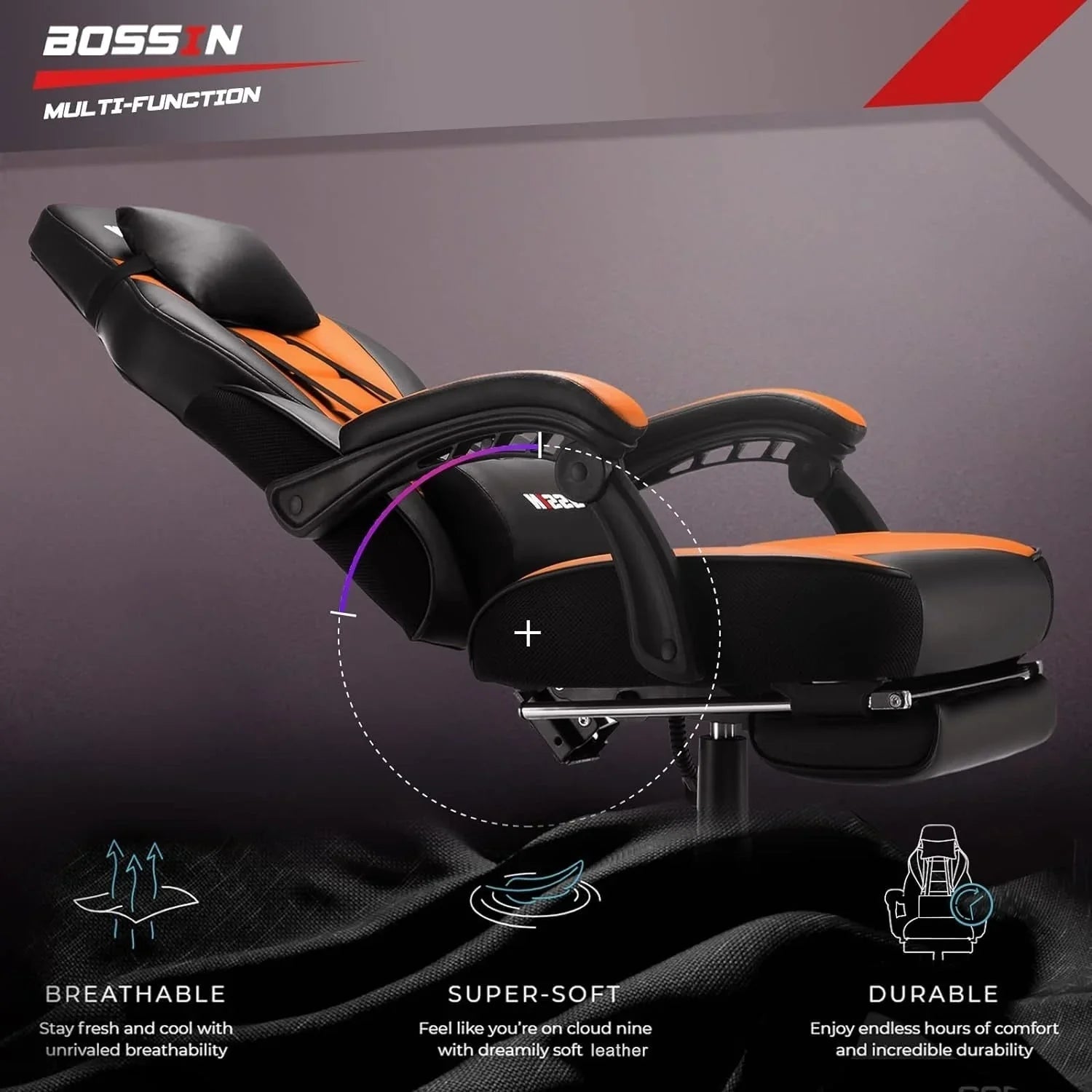 BOSSIN Chaise de gaming style racing, chaise de gamer grande et haute 300 lb à dossier haut chaise informatique