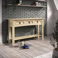 Console de couloir rustique en pin massif, blanc cérusé / marron antique / gris cérusé / non peinte, 3 tiroirs