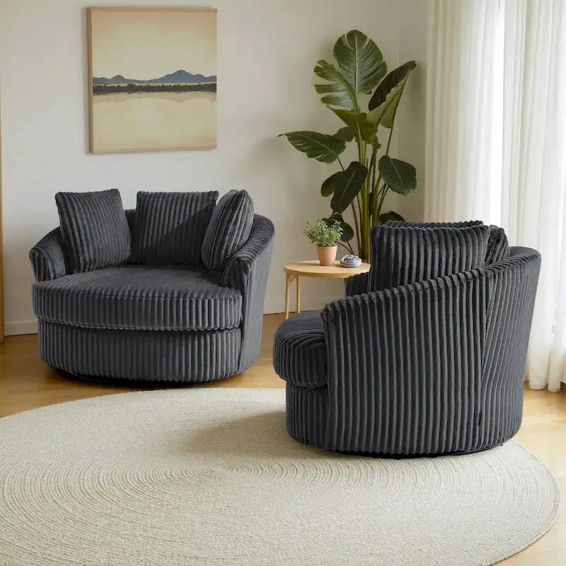 Lot de 2 fauteuils tonneau pivotants surdimensionnés 43 W en velours côtelé moelleux avec coussins