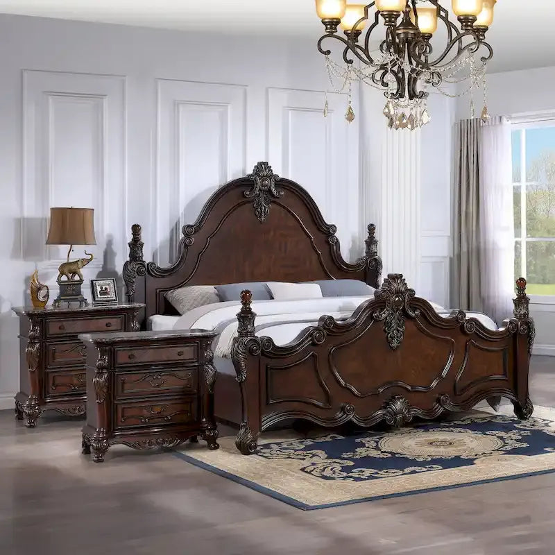 Furniture of America Eugene Ensemble de chambre traditionnel 3 pièces en bois cerisier foncé à panneaux