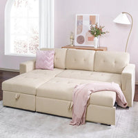 Canapé sectionnel réversible avec lit escamotable, méridienne de rangement dissimulée, pieds durables,