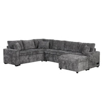 Canapé sectionnel en chenille avec canapé-lit escamotable, canapé-lit en forme de L avec ottoman de rangement, 3 coussins et prises de charge