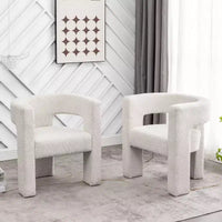 Ensemble de 2 fauteuils rembourrés en tissu bouclette à accoudoirs carrés de 71 cm de large - Kinwell