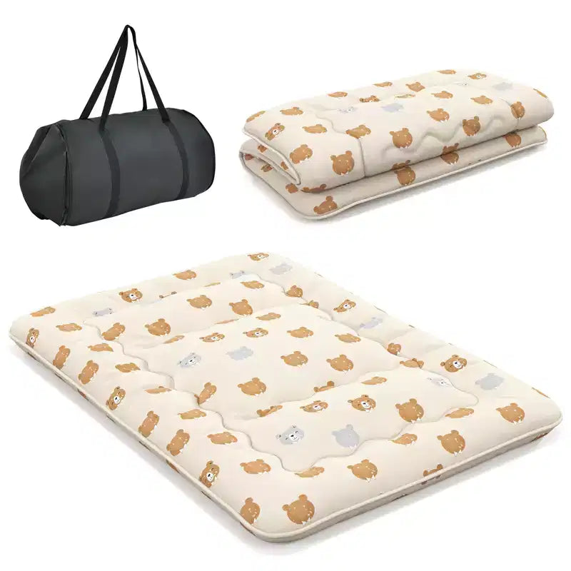 Costway Matelas futon Full / King / Queen / Twin, tapis de sol japonais, housse lavable, sac de transport, ours brun