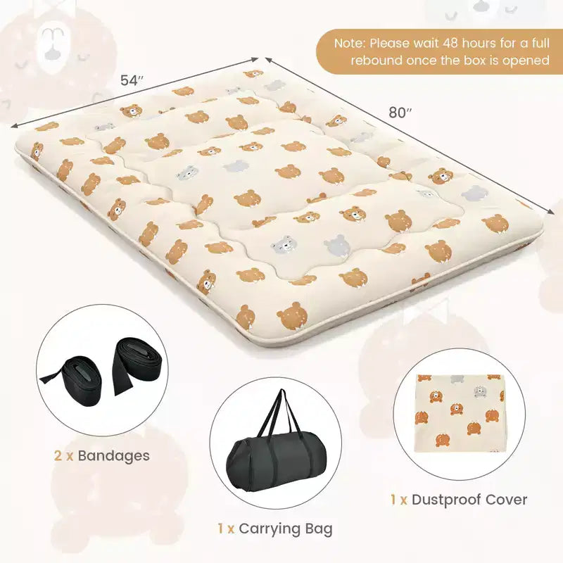 Costway Matelas futon Full / King / Queen / Twin, tapis de sol japonais, housse lavable, sac de transport, ours brun