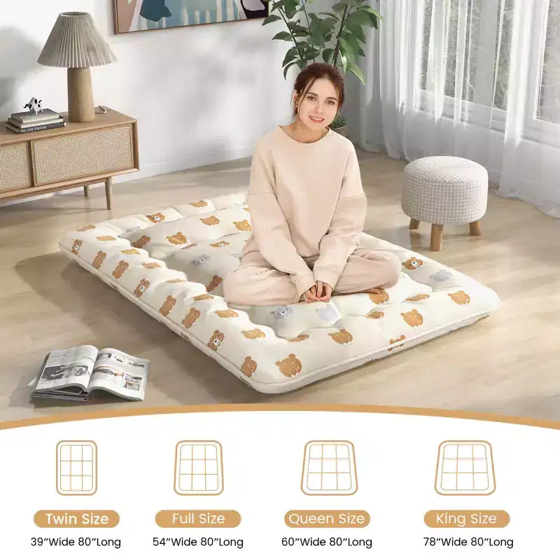 Costway Matelas futon Full / King / Queen / Twin, tapis de sol japonais, housse lavable, sac de transport, ours brun
