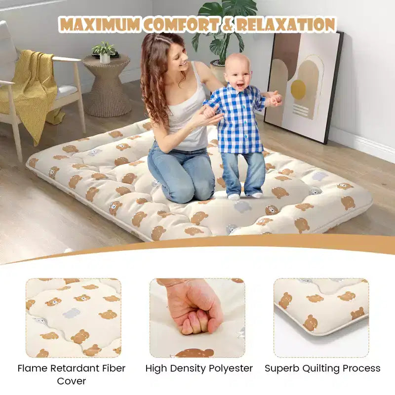 Costway Matelas futon Full / King / Queen / Twin, tapis de sol japonais, housse lavable, sac de transport, ours brun