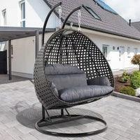 LeisureMod fauteuil œuf suspendu 2 personnes avec support - balancelle hamac d'extérieur / intérieur en rotin tressé avec coussins