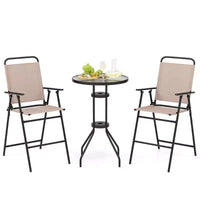 Costway Ensemble bistro de patio 3 pièces - Chaises pliantes, table de bar ronde avec trou pour parasol de 1,6'', jardin
