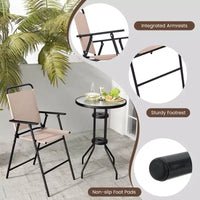 Costway Ensemble bistro de patio 3 pièces - Chaises pliantes, table de bar ronde avec trou pour parasol de 1,6'', jardin