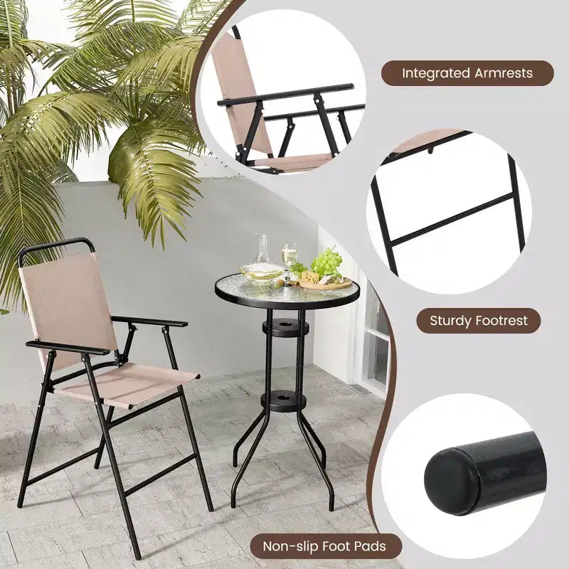 Costway Ensemble bistro de patio 3 pièces - Chaises pliantes, table de bar ronde avec trou pour parasol de 1,6'', jardin