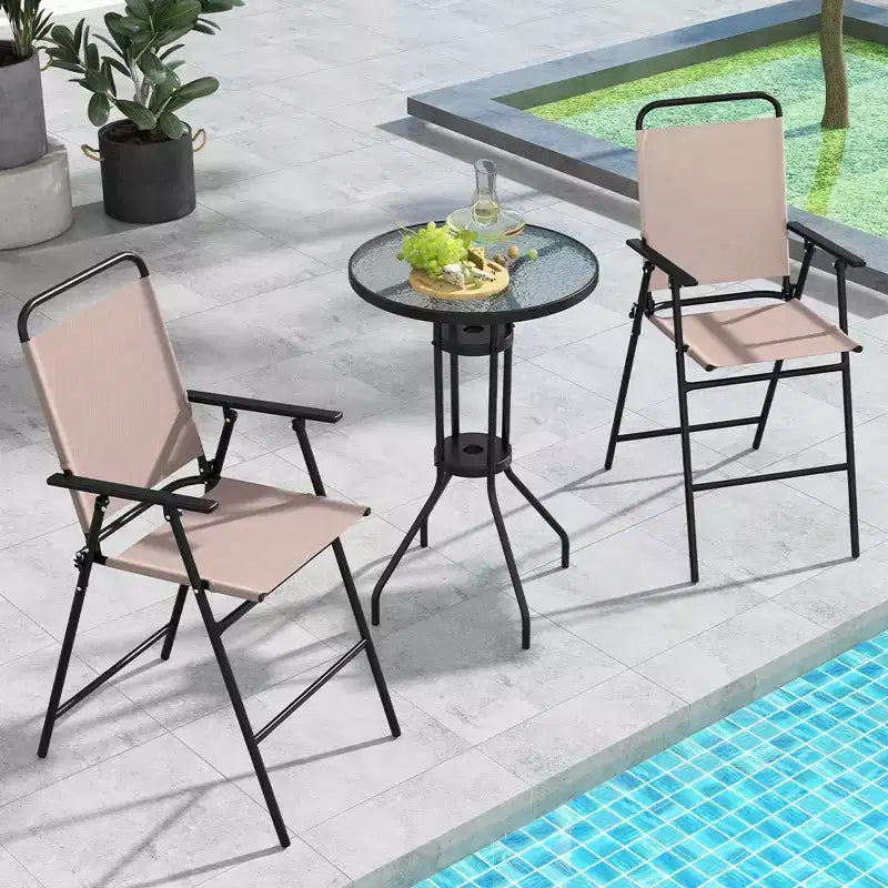 Costway Ensemble bistro de patio 3 pièces - Chaises pliantes, table de bar ronde avec trou pour parasol de 1,6'', jardin