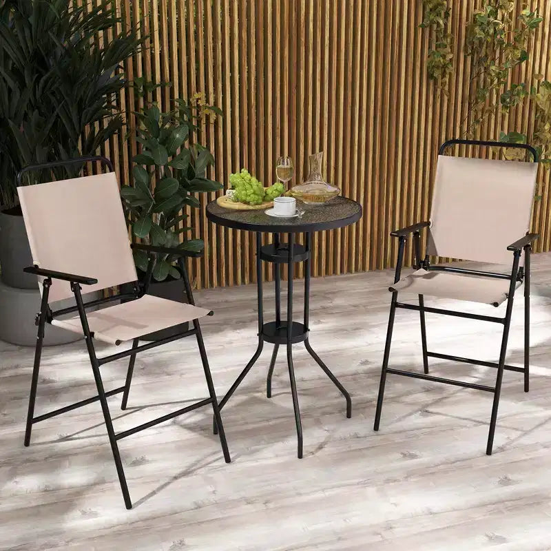 Costway Ensemble bistro de patio 3 pièces - Chaises pliantes, table de bar ronde avec trou pour parasol de 1,6'', jardin