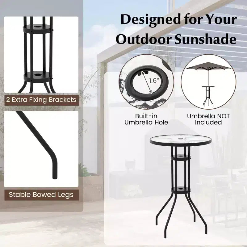 Costway Ensemble bistro de patio 3 pièces - Chaises pliantes, table de bar ronde avec trou pour parasol de 1,6'', jardin