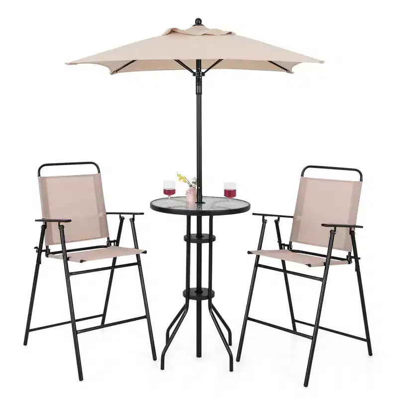 Costway Ensemble de bistro 4 pièces pour patio, chaises pliantes hauteur comptoir, table ronde de bar et parasol