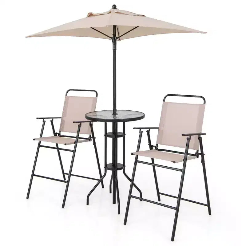 Costway Ensemble de bistro 4 pièces pour patio, chaises pliantes hauteur comptoir, table ronde de bar et parasol
