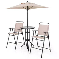 Costway Ensemble de bistro 4 pièces pour patio, chaises pliantes hauteur comptoir, table ronde de bar et parasol