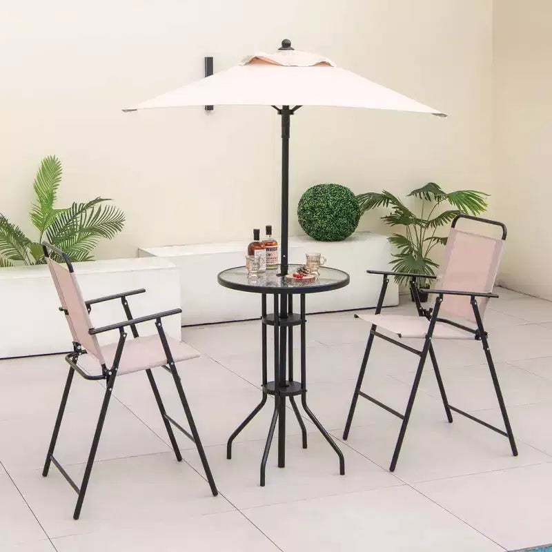 Costway Ensemble de bistro 4 pièces pour patio, chaises pliantes hauteur comptoir, table ronde de bar et parasol