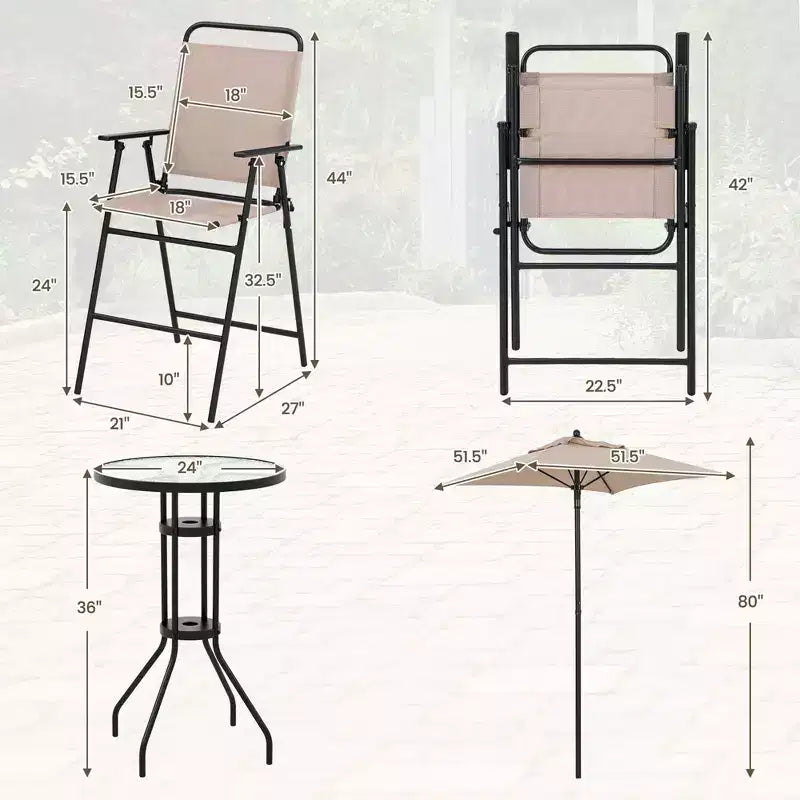 Costway Ensemble de bistro 4 pièces pour patio, chaises pliantes hauteur comptoir, table ronde de bar et parasol