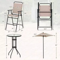 Costway Ensemble de bistro 4 pièces pour patio, chaises pliantes hauteur comptoir, table ronde de bar et parasol