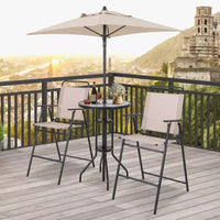 Costway Ensemble de bistro 4 pièces pour patio, chaises pliantes hauteur comptoir, table ronde de bar et parasol