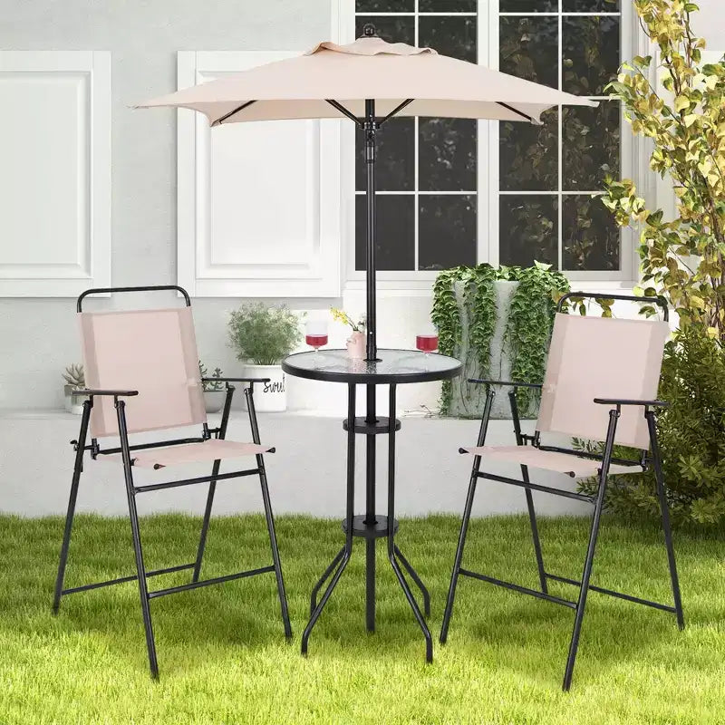 Costway Ensemble de bistro 4 pièces pour patio, chaises pliantes hauteur comptoir, table ronde de bar et parasol