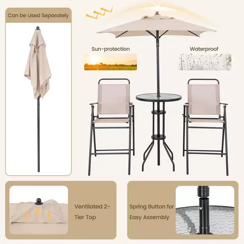 Costway Ensemble de bistro 4 pièces pour patio, chaises pliantes hauteur comptoir, table ronde de bar et parasol