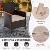 Costway Ensemble repas de jardin 9 pièces en osier, table en bois d'acacia avec trou pour parasol, coussins et chaises