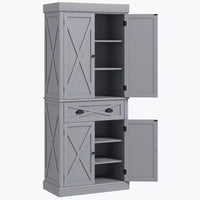 HOMCOM Meuble de Rangement sur Pied Moderne de Style Ferme, Armoire de Cuisine avec 4 Portes, 6 Niveaux, 1 Tiroir et 4 Étagères Réglables
