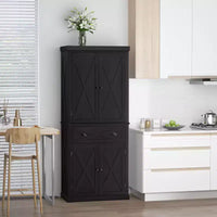HOMCOM Meuble de Rangement sur Pied Moderne de Style Ferme, Armoire de Cuisine avec 4 Portes, 6 Niveaux, 1 Tiroir et 4 Étagères Réglables