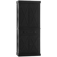 HOMCOM Freestanding Modern Farmhouse 4 Door Kitchen Pantry Cabinet, Storage Cabinet Organizer with 6-Tiers, 1 Drawer and 4 Adjustable Shelves