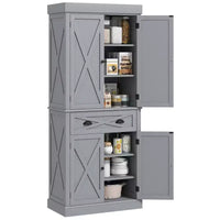 HOMCOM Meuble de Rangement sur Pied Moderne de Style Ferme, Armoire de Cuisine avec 4 Portes, 6 Niveaux, 1 Tiroir et 4 Étagères Réglables
